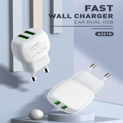 LDNIO φορτιστής τοίχου A2218 με καλώδιο φόρτισης USB-C σε USB & 2x θύρες εξόδου USB με μέγιστη απόδοση 12W