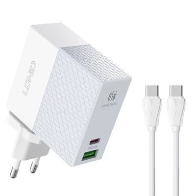 Φορτιστής τοίχου LDNIO A2620C με καλώδιο φόρτισης USB-C σε USB-C & 2x θύρες εξόδου USB & USB-C, μέγιστη απόδοση 65W