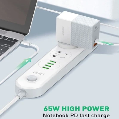 Φορτιστής τοίχου LDNIO A2620C με καλώδιο φόρτισης USB-C σε USB-C & 2x θύρες εξόδου USB & USB-C, μέγιστη απόδοση 65W