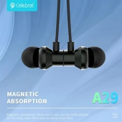 CELEBRAT earphones A29 με μαγνήτη, Bluetooth 5.3, Φ10mm σε μαύρο χρώμα