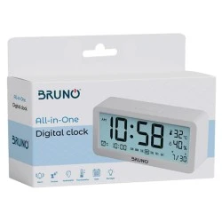 Ξυπνητήρι BRUNO με μεγάλη ευανάγνωστη οθόνη και μέτρηση θερμοκρασίας και υγρασίας σε λευκό χρώμα 