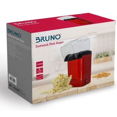 Συσκευή παρασκευής ποπ-κορν BRUNO ισχύος 1200W σε κόκκινο χρώμα με ασφάλεια υπερθέρμανσης