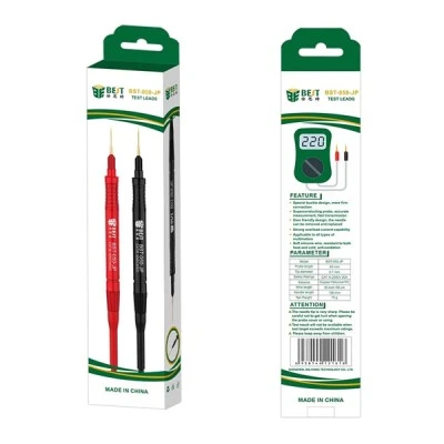 Ακροδέκτες πολυμέτρου BEST BST-050-JP, 45mm, CAT III 2000V 20A με εύκαμπτο καλώδιο σιλικόνης και προστατευτικά καπάκια