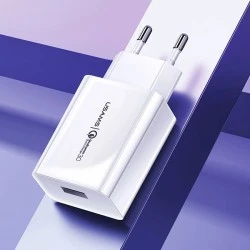 Φορτιστής τοίχου USAMS T22 1x USB, QC3.0 fast charging 18W 3A σε λευκό χρώμα