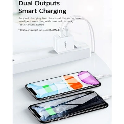 USAMS φορτιστής τοίχου T24 US-CC090 με 2 USB θύρες εξόδου για ταυτόχρονη φόρτιση 2 συσκευών με μέγιστη απόδοση 2.1Α USAMS φορτιστής τοίχου T24 US-CC090 με 2 USB θύρες εξόδου για ταυτόχρονη φόρτιση 2 συσκευών με μέγιστη απόδοση 2.1Α