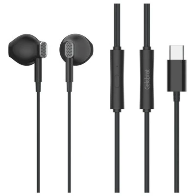 CELEBRAT earphones με μικρόφωνο D12, USB-C, 1.2m, μαύρα