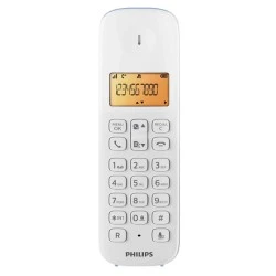 PHILIPS ασύρματο τηλέφωνο D1601S-34 με φωτιζόμενη οθόνη & ελληνικό μενού σε λευκό-μπλε χρώμα