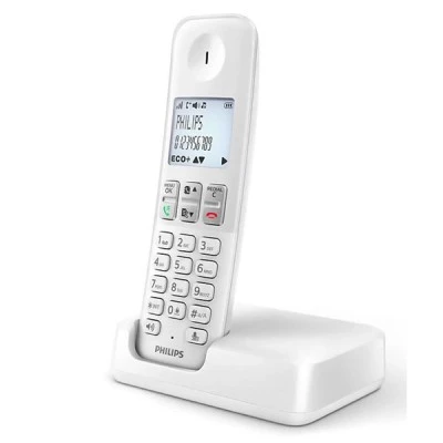 PHILIPS ασύρματο τηλέφωνο D2501W-34 με ανοιχτή ακρόαση, ελληνικό μενού & φωτιζόμενη οθόνη σε λευκό χρώμα