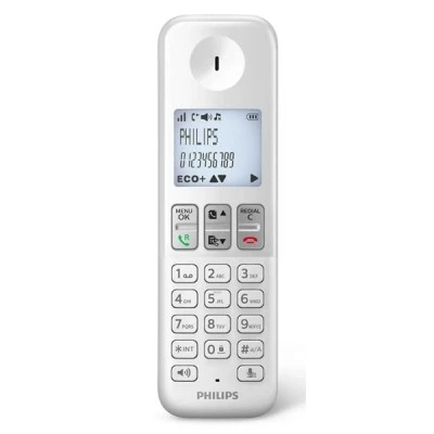 PHILIPS ασύρματο τηλέφωνο D2501W-34 με ανοιχτή ακρόαση, ελληνικό μενού & φωτιζόμενη οθόνη σε λευκό χρώμα
