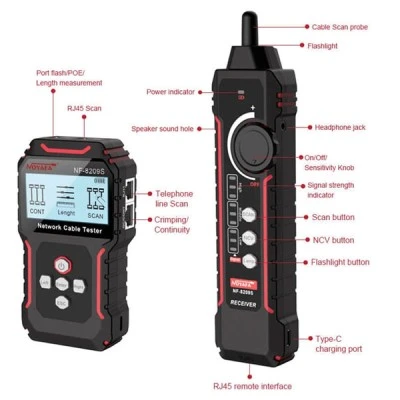 NOYAFA tester καλωδίων δικτύου NF-8209S για RJ45 PoE για μέτρηση μήκους καλωδίων από 2.5m έως 500m NOYAFA tester καλωδίων δικτύου NF-8209S για RJ45 PoE για μέτρηση μήκους καλωδίων από 2.5m έως 500m