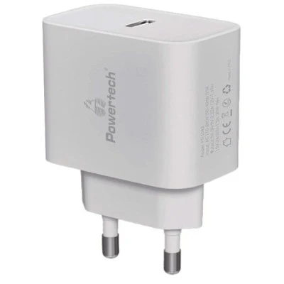 POWERTECH φορτιστής τοίχου 30W PT-1043 USB-C με υποστήριξη γρήγορης φόρτισης PD3, QC3.0 σε λευκό χρώμα
