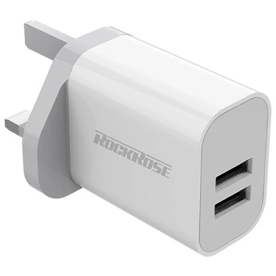ROCKROSE φορτιστής τοίχου 12W για πρίζα τύπου UK Casa A2, 2x USB, 2.4A με προστασίας από υπερβολική τάση & βραχυκύκλωμα