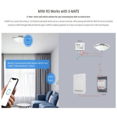 SONOFF smart διακόπτης S-MATE 3 κανάλια 16A σε λευκό χρώμα