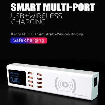 Σταθμός φόρτισης SUNSHINE SS-309WD με 8x θύρες USB για ταυτόχρονη φόρτιση έως 8 συσκευών & ασύρματη φόρτιση με απόδοση έως 10W