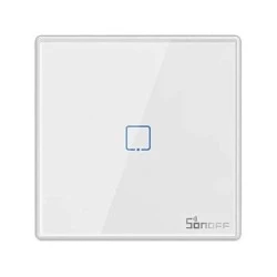 SONOFF smart διακόπτης αφής μονός T2EU1C-RF 433MHz σε λευκό χρώμα με επιφάνεια από tempered glass