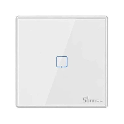 SONOFF smart διακόπτης αφής μονός T2EU1C-RF 433MHz σε λευκό χρώμα με επιφάνεια από tempered glass