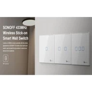 SONOFF smart διακόπτης αφής μονός T2EU1C-RF 433MHz σε λευκό χρώμα με επιφάνεια από tempered glass