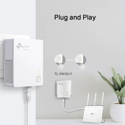 TP-LINK Powerline Starter Kit TL-PA7017, AV1000 Gigabit Ver. 4.0 Powerline διπλό για ενσύρματη σύνδεση με Passthrough πρίζα & θύρα Gigabit Ethernet