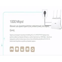 TP-LINK Powerline kit TL-PA7017P AV1000 Gigabit Ver. 4.0 διπλό για ενσύρματη σύνδεση με Passthrough πρίζα & θύρα Gigabit Ethernet