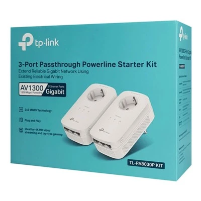 TP-LINK powerline TL-PA8030P kit passthrough AV1300 3x Gigabit Ver 3.0 για την επέκταση του σήματος 