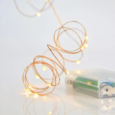 20 mini led λαμπάκια σε σειρά μπαταρίας θερμό φως IP20 με μπρονζέ καλώδιο χαλκού επεκτεινόμενα