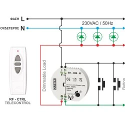Ασύρματο dimmer led κυτίου (ροοστάτης) με τηλεχειριστήριο 400 Watt Master DM-400B-RF/RF-CTRL