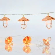 10 led λαμπάκια μπαταρίας σε σειρά με θερμό φως διάφανο καλώδιο και χάλκινα μεταλλικά φαναράκια IP20