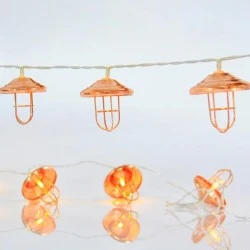 10 led λαμπάκια μπαταρίας σε σειρά με θερμό φως διάφανο καλώδιο και χάλκινα μεταλλικά φαναράκια IP20