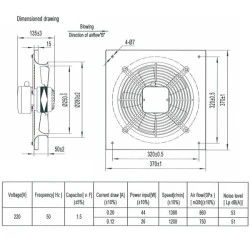 Βιομηχανικός εξαεριστήρας τοίχου A4S-250B 44W 1380rpm 680m³/h 53dB 2 ταχυτήτων