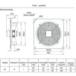 Βιομηχανικός εξαεριστήρας τοίχου A4S-350B 130W 1350rpm 2670m³/h 58dB 2 ταχυτήτων