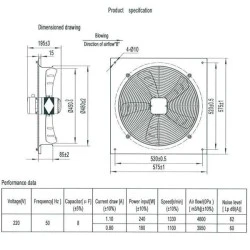 Βιομηχανικός εξαεριστήρας τοίχου A4S-450B 240W 1330rpm 4800m³/h 62dB 2 ταχυτήτων