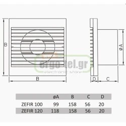 Εξαεριστήρας μπάνιου λευκός RICO Φ100 15W 2650rpm 230V 100 m³/h 40dB αθόρυβος