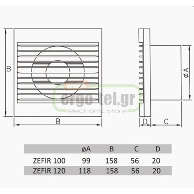 Εξαεριστήρας μπάνιου RICO Φ120 17W 2650rpm 230V 150 m³/h 46dB αθόρυβος