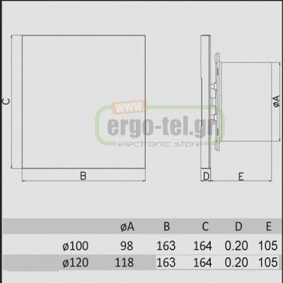 Εξαεριστήρας μπάνιου B&W μαύρος Φ120 17W 2650rpm 230V 150 m³/h 46dB αθόρυβης λειτουργίας