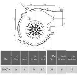Βεντιλατέρ τύπου σαλίγκαρος FL-T/200-01 50W 145m³/h 2500rpm με αντοχή σε υψηλές θερμοκρασίες