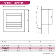 Εξαεριστήρας μπάνιου Bahcivan EC1010E Ø100mm 15W 100m³/h 2600rpm με αυτόματες περσίδες 40dB