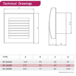 Εξαεριστήρας μπάνιου Bahcivan EC1010E Ø100mm 15W 100m³/h 2600rpm με αυτόματες περσίδες 40dB