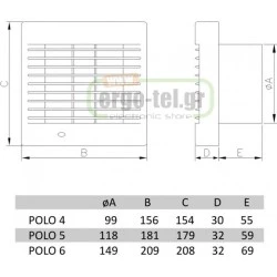 Εξαεριστήρας μπάνιου POLO Φ100 15W με αυτόματες περσίδες 230V 40dB