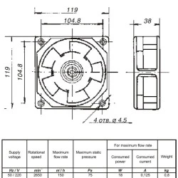 Αξονικός ανεμιστήρας πολυαμιδίου 119x119mm VA 12/2 18W 150m³/h για υψηλές θερμοκρασίες