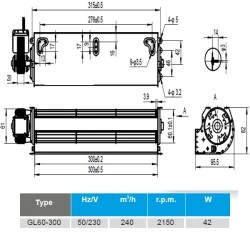 Αξονικός θερμοσυσωρευτών Φ60x300mm GL60-300 42W 240m³/h 230V για υψηλές θερμοκρασίες