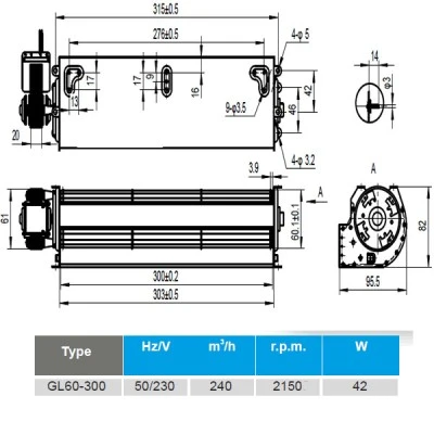 Αξονικός θερμοσυσωρευτών Φ60x300mm GL60-300 42W 240m³/h 230V για υψηλές θερμοκρασίες