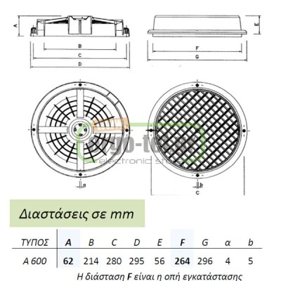 Εξαεριστήρας οικιακός τζαμιού Ø264mm 32W 230V 266m³/h με χειροκίνητο καπάκι ALIBERTI A600
