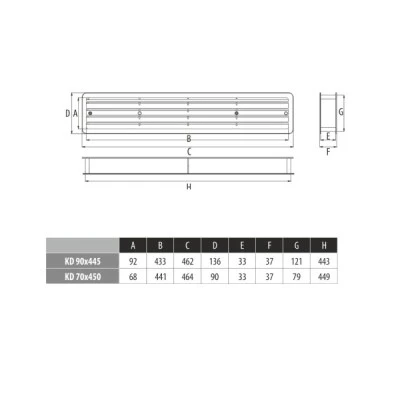 Περσίδα εξαερισμού ορθογώνια KD 70x450mm από πλαστικό για πόρτες Περσίδα εξαερισμού ορθογώνια KD 70x450mm από πλαστικό για πόρτες