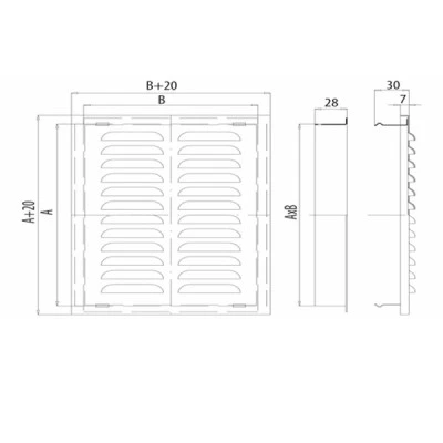 Περσίδα εξαερισμού τετράγωνη D/AK 140x140mm από ανοξείδωτο ατσάλι