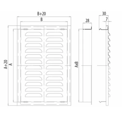 Περσίδα εξαερισμού ορθογώνια D/AK 140x210mm από ανοξείδωτο ατσάλι