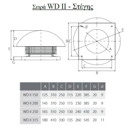 Εξαεριστήρας στέγης WD II Φ200 170W 2430rpm 230V 1400 m³/h 72dB επαγγελματικής χρήσης
