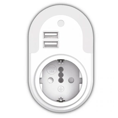 Πρίζα σούκο 3000k θερμό φως 12lm 5V 2.1A με δύο θύρες USB και φωτοκύτταρο νυκτός
