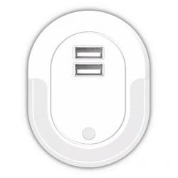 Λαμπάκι νυκτός LED 0.5W 3000k θερμό λευκό φως 12lm εσωτερικού χώρου με φωτοκύτταρο & 2 θύρες USB