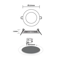 Led panel στρόγγυλο χωνευτό λευκό 18W 230V 6500k ψυχρό λευκό φως 1440lm δέσμης 110° 25000h