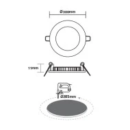 Led panel στρόγγυλο χωνευτό λευκό 24W 230V 6500k ψυχρό λευκό φως 1900lm δέσμης 110° 25000h
